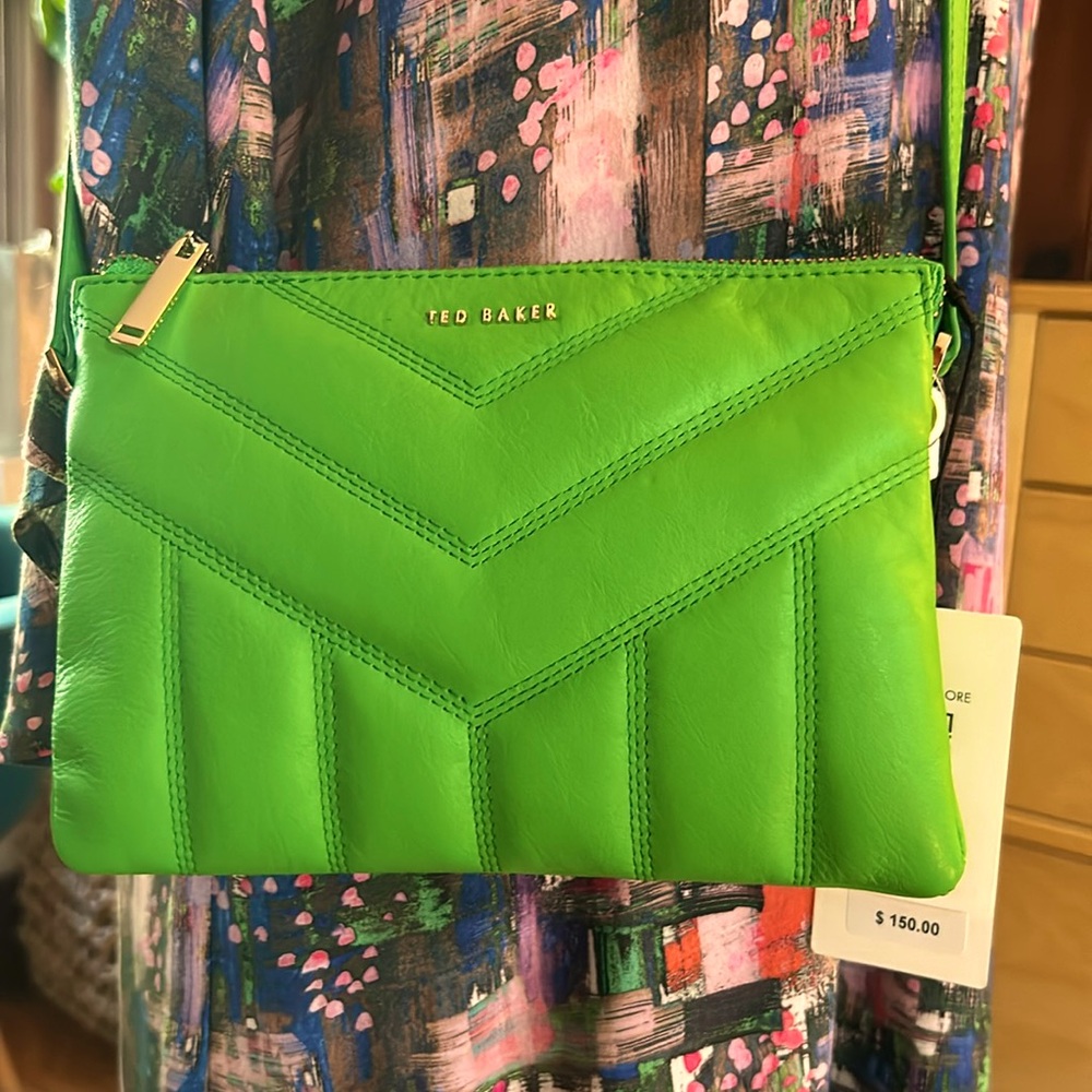 NWT Ted Baker Ayasini Green Quilted Leather Crossbody Bag